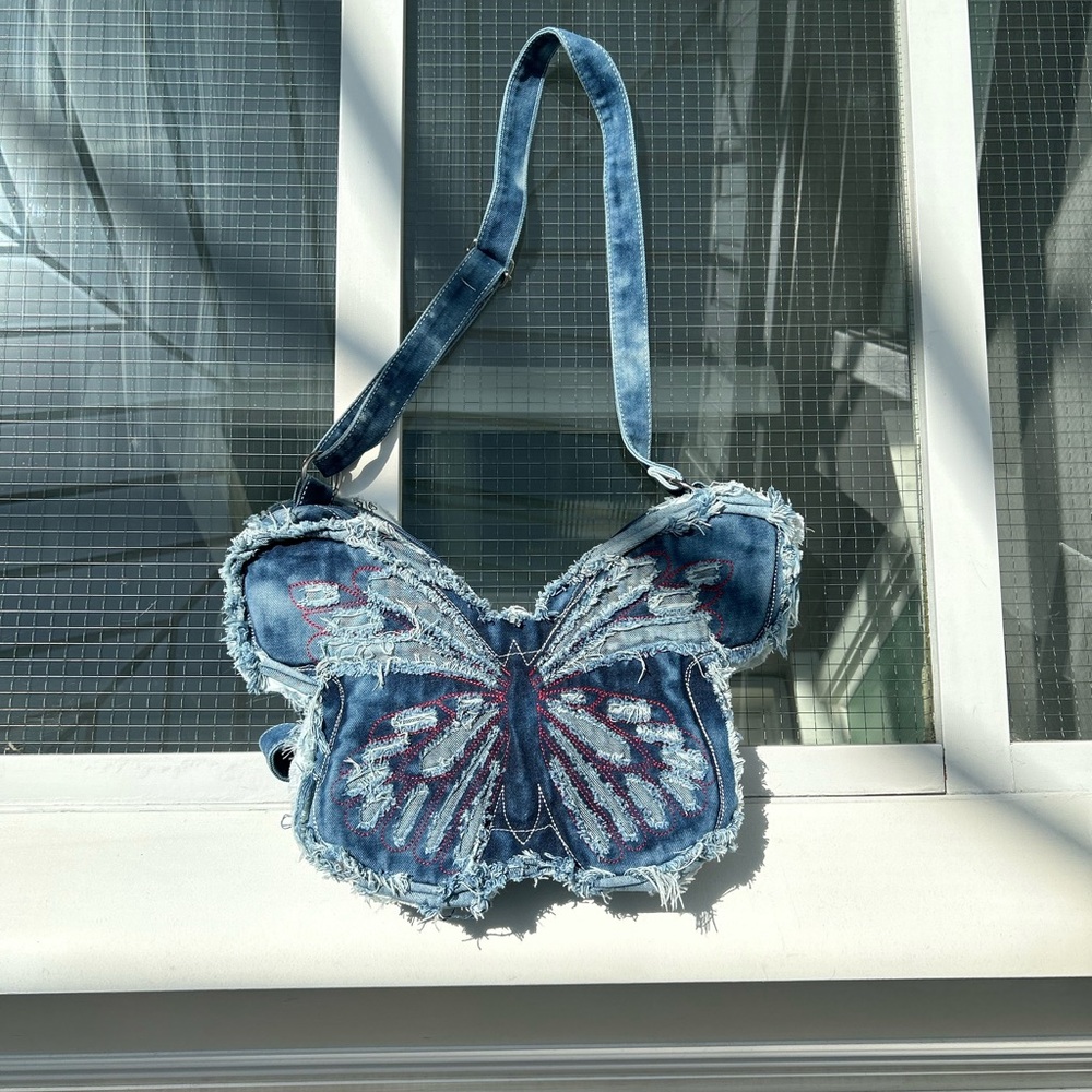 Y2K Denim Butterfly Shoulder Bag Purse Backpack